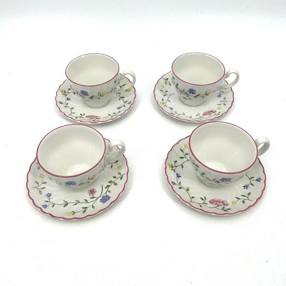 JOHNSON BROS. Set of 4 Vintage White Pink Floral England Teacup Saucer Cup Set - Picture 1 of 8